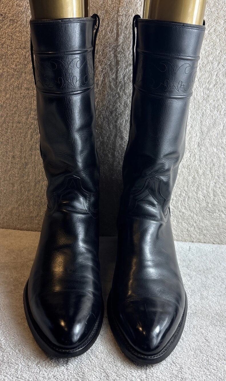 El Dorado Handmade Black Leather Western Boots Men Size 10.5 B #9100